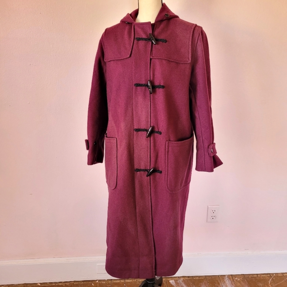 Tibbett Purple/Maroon Heavy Wool Blend Hooded Long Winter Trench Coat Size 10